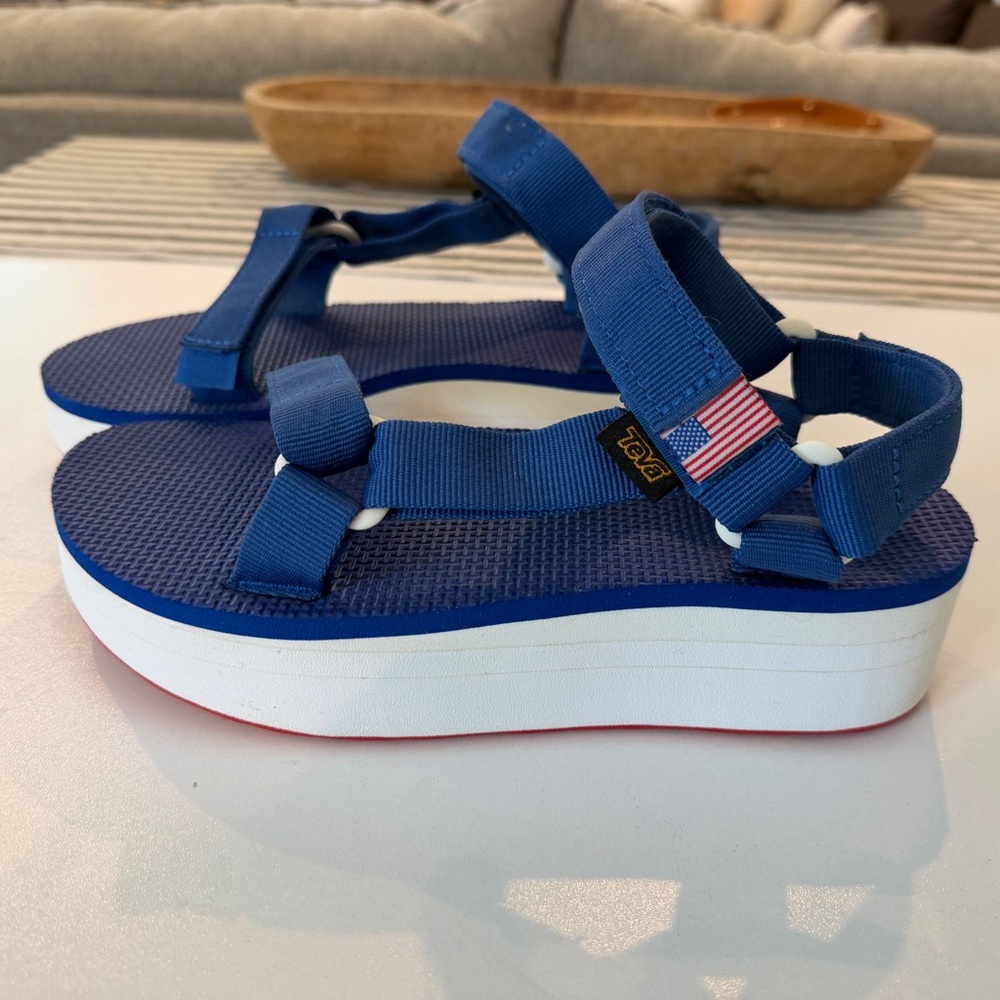 Teva Navy and White Platform Sandals